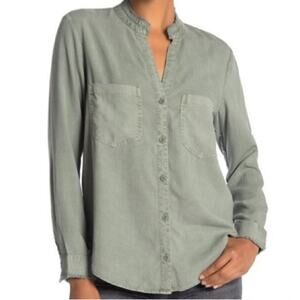 Anthropologie Cloth & Stone Collarless Tencel Button Down Shirt Light Green M